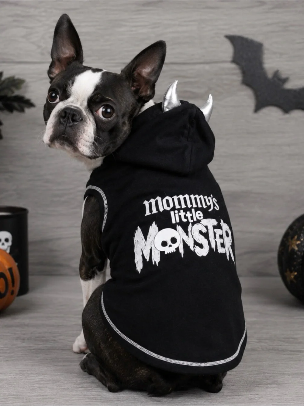 Halloween “Mommy’s Little Monster” Dog Hoodie with Devil Horns | Size: Small